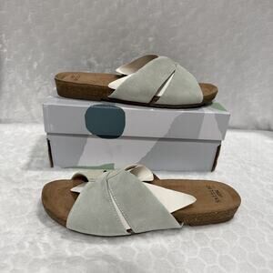 Earth Origins Womens Suede Slide Flat Sandals Lexi Seafoam Size 8.5W Comfort